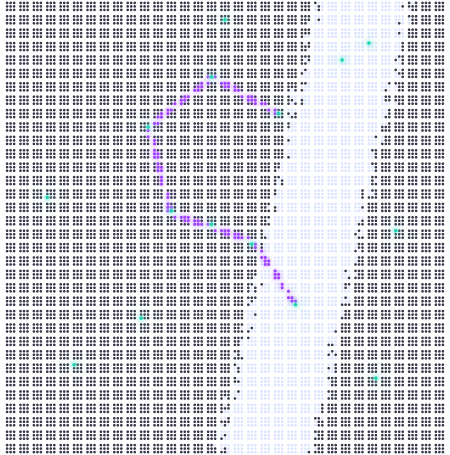 Pixel-grid constellation showing teal AI agent users and purple paid AI subscribers