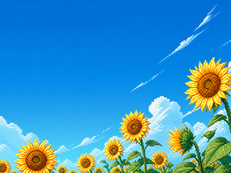 Pixel-art sunflowers against a blue sky